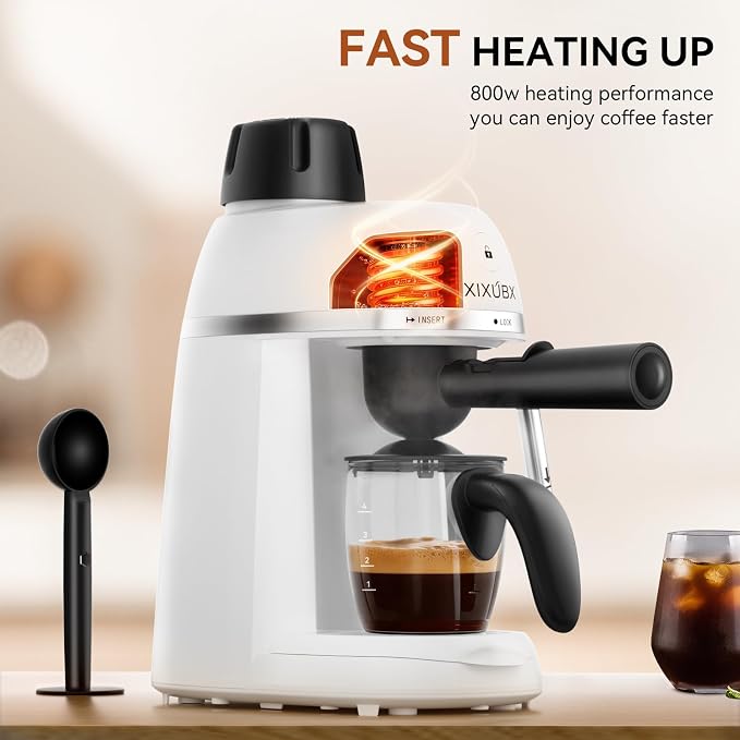 XIXUBX Coffee Machine, 3.5 Bar Espresso & Cappuccino Machine with Steam Wand, Compact Design Coffee Maker for Latte, Safety Lock & Tritan Cups, 800w, White