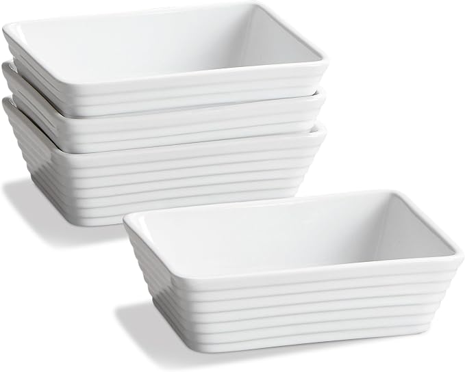 ONEMORE Small Baking Dish, Rectangle Ceramic Baking Dish for Oven, Individual Casserole Dishes for Toaster Oven, 5x7 Small Deep Lasagna Baking Dish, Oven Safe, 1-2 Person Baking Dishes Set of 4, White