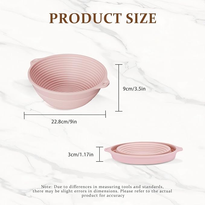 4-Pack Reinforced Silicone Banneton Bread Proofing Baskets for Sourdough, 9" Round Non-Stick Proofing Bowls with Dual Handles, Built-In Rim Support, Oven, Freezer & Dishwasher Safe, Foldable, BPA Free