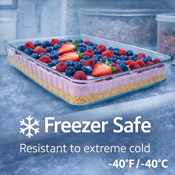 Ums 4-Qt (16" x 11" x 2") Glass Baking Dishes for Oven, Glass Oven Pan & Tray Bakeware, Borosilicate Glass Casserole Dish Cookware, Microwave & Oven-Safe Clear Bakeware