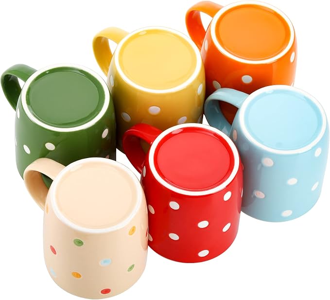 Elsjoy 6 Pack Polka Dot Coffee Mugs, 12 Oz Ceramic Coffee Mugs Colorful Porcelain Mug Set for Coffee, Tea, Milk, Hot Chocolate