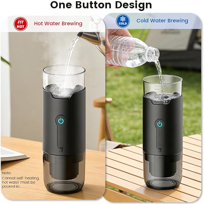 Portable Espresso Machine, Travel Coffee Maker with 2000mAh Battery USB-C Charging, 3-in-1 Electric Espresso Brewer for Ground Coffee & Capsule, for Camping Hiking Car Office