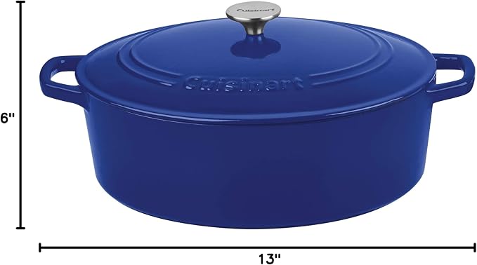 Cuisinart Chef's Classic Enameled Cast Iron Dutch Oven with Lid, Porcelain Enameled Interior, Oven Safe, Induction Compatible, 7-Quart, Oval, Cobalt
