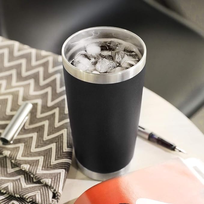 DOMICARE 20oz Stainless Steel Tumbler Bulk with Lid, Double Wall Vacuum Insulated Travel Mug, Powder Coated Coffee Cup, Powder Black, 12 Pack