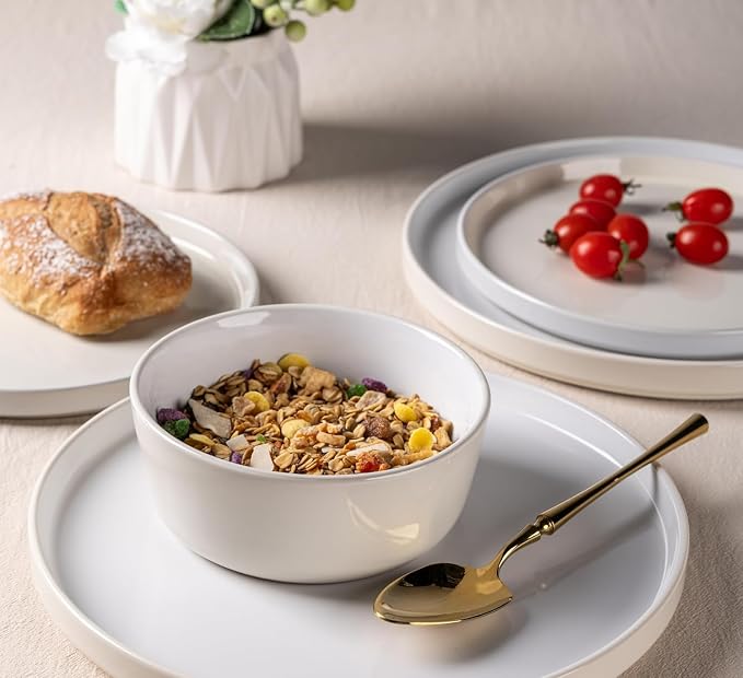 AmorArc Ceramic Dinnerware Set | Stoneware Plates and Bowls | Scratch Resistant,Dishwasher & Microwave Safe Dishes Sets-cream