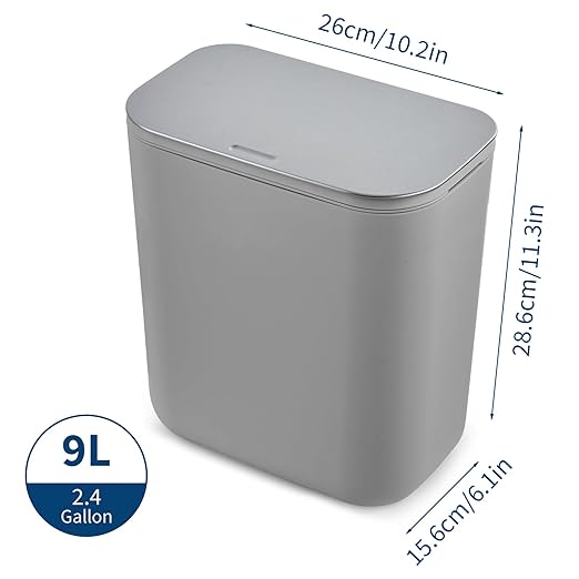 Hanging Kitchen Trash Can with Lid - 2.4 Gallon Small Compost Bin for Cabinet Door, Under Sink - Odor-Sealing Stainless Steel Top Food Waste Bin for RV, Bathroom, Office - Indoor Recycling Bin