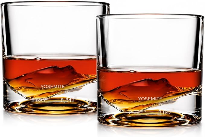 LIITON Yosemite Heavy Crystal Whiskey Glasses Gift Set of 2, Thick Freezable Bourbon Glass 1lb Each, Premium Whiskey Gifts for Men, Frozen Crystal Chills Cocktails, 10 oz
