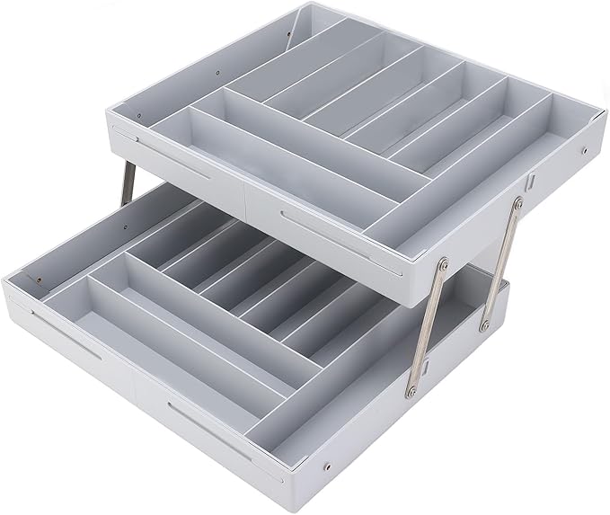 TOPINCN 2 Tier Collapsible Multi Level Drawer Organizer Tray, Folding Smart Drawer Storage, Expandable for Makeup, Jewelry, Silverware, Utensils, Kitchen Office Supplies (Gray)