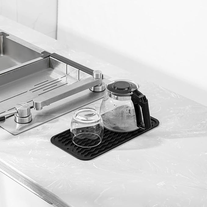 MicoYang Silicone Dish Drying Mat for Multiple Usage,Easy clean,Eco-friendly,Heat-resistant Silicone Mat for Kitchen Counter or Sink,Refrigerator or Drawer Liner Black S 12 inches x 6 inches