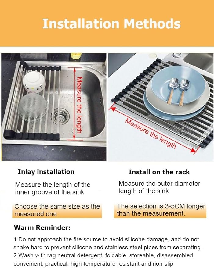 37/40/43/45/47/50/52 CM Collapsible Roll up Dish Drying Rack, Over The Sink Square Tubes Foldable Stainless Steel Drainer for Kitchen(Gray,50x28cm/19.7x11.0in)