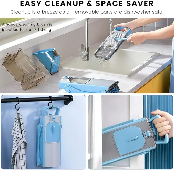 Professional Mandoline Slicer with Safe Guard, 6-in-1 Vegetable Chopper & Potato Slicer for Kitchen, Effortless Food Slicer for Salads, Fries, and Meal Prep (Blue)