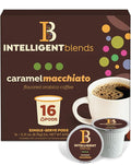 Intelligent Blends Caramel Macchiato Flavored Coffee Pods, 16 ct, Medium Roast Single Serve Pods – 100% Arabica Coffee, Compatible with Keurig K Cups Maker