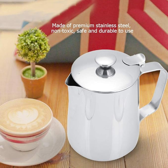Frothing Pitcher Stainless Steel Coffee Cup Mug Milk Frothing Pitcher Jug with Lid for Latte Coffee Art(350ml)