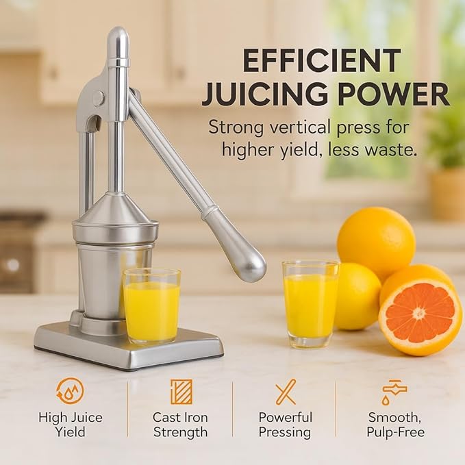 Cast Iron Juice Press, Manual Press Juicer, Manual Juicer Cast Iron for Making Fresh Lemon and Orange Juice, Easy To Clean, Home and Kitchen Essentials