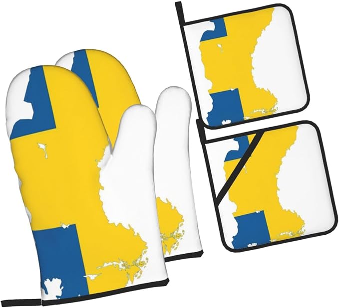 Swedish Flag Map Print Oven Mitts and Pot Holders Set,for Kitchen Baking Cooking,BBQ Outdoor Use