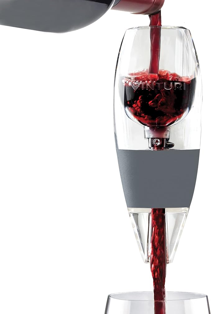 Vinturi Deluxe Essential Pourer and Decanter Tower Stand Easily and Conveniently Aerates by the Bottle or Glass and Enhances Flavors with Smoother Finish, Gray, Red Wine Set