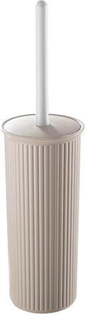 Superio Ribbed Collection - Decorative Plastic Toilet Bowl Brush and Holder Set, Taupe (1 Pack) Cleaner Scrubber for Bathroom