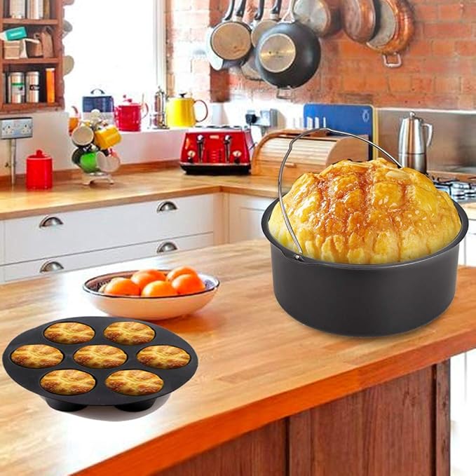 Air Fryer Accessories Set of 7 with 8 Inch Egg Bites Mold, Pizza Pan, Cake Barrel, Skewer Rack, Silicone Mat for 3.5Qt-5.8Qt Phillips Nuwave Gowise Gourmia Ninja Dash Air Fryer