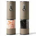 Electric Salt and Pepper Grinder Set USB-C Rechargeable, Dual-Speed Automatic Salt and Pepper Mills with 9 Adjustable Coarseness, Ceramic Burr, LED Light, Refillable, (Taupe Brown）
