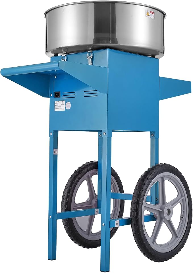 VEVOR Electric Cotton Candy Machine with Cart, 1000W Commercial Candy Floss Maker with Stainless Steel Bowl, Sugar Scoop and Drawer, Perfect for Home, Kids Birthday, Family Party, Blue