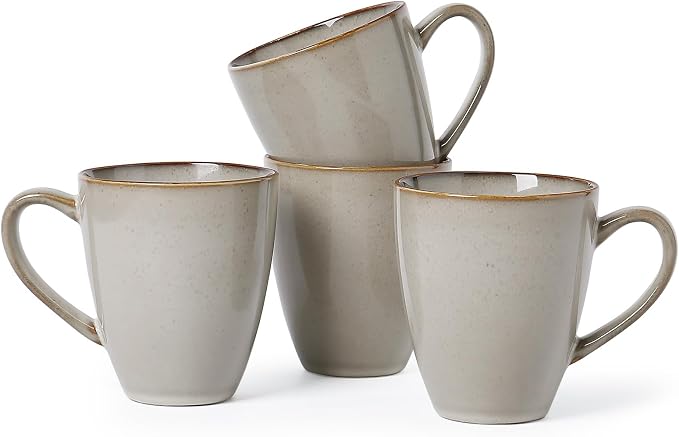 MONITO 17 OZ Coffee Mugs Set of 4, Large Ceramic Blue Coffee Mugs Set with handle for Tea/Latte/Milk/Cocoa, Funny Tea Cups for Office and Home, Engagement Gifts. (Gray-yellow)