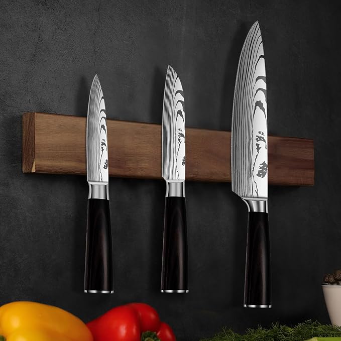 10-Piece Premium Japanese Kitchen Knife Set - Imperial Collection, Laser Damascus Pattern, 440A Stainless Steel Ultra Sharp for Fast Cutting (Redwood 3X)