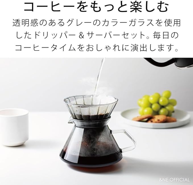 &NE NNS-372 Glass Dripper & Server, Gray, Width 6.7 x Depth 5.3 x Height 5.7 inches (17 x 13.5 x 14.5 cm), Actual Capacity 8.5 fl oz (250 ml), Coffee Set, Heat Resistant Glass, Paper Filter, Microwave