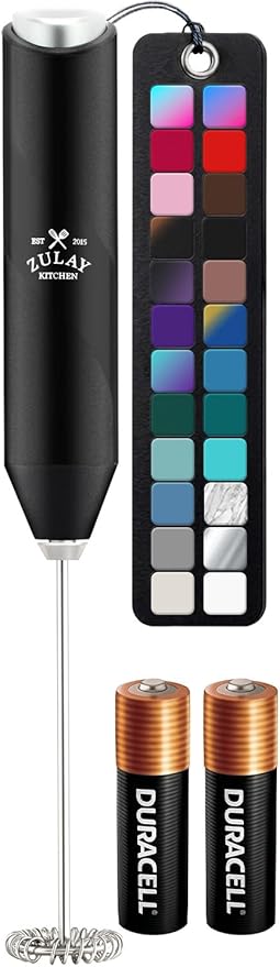 Zulay Kitchen Powerful Milk Frother AA Batteries Included – Ultra Fast Handheld Drink Mixer with Stainless Steel Whisk Stirrer for Coffee, Protein, Matcha & More, Frother Wand Electric Frothmate Black
