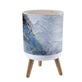 Trash Can with Lid Blue marble texture Italian marble slab golden veins Closeup surface Press Top Round Small Garbage Bin with Wooden Legs Waste Basket for Kitchen Bedroom Nursery 7L/1.8 Gallon