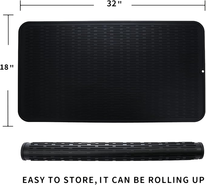 MicoYang Silicone Dish Drying Mat for Multiple Usage,Easy clean,Eco-friendly,Heat-resistant Silicone Mat for Kitchen Counter or Sink,Refrigerator or Drawer Liner Black 4XL 32 inches x 18 inches