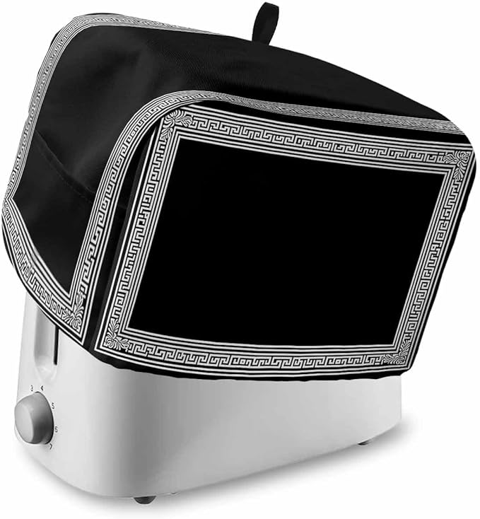 Black Geometric Toaster Cover 2 Slice, Greek Key Design Dustproof Bakeware Oven Protector with Top Hook, Abstract Modern Art Waterproof Small Kitchen Appliance Toasters Dust Cover, 11"x6"x8"