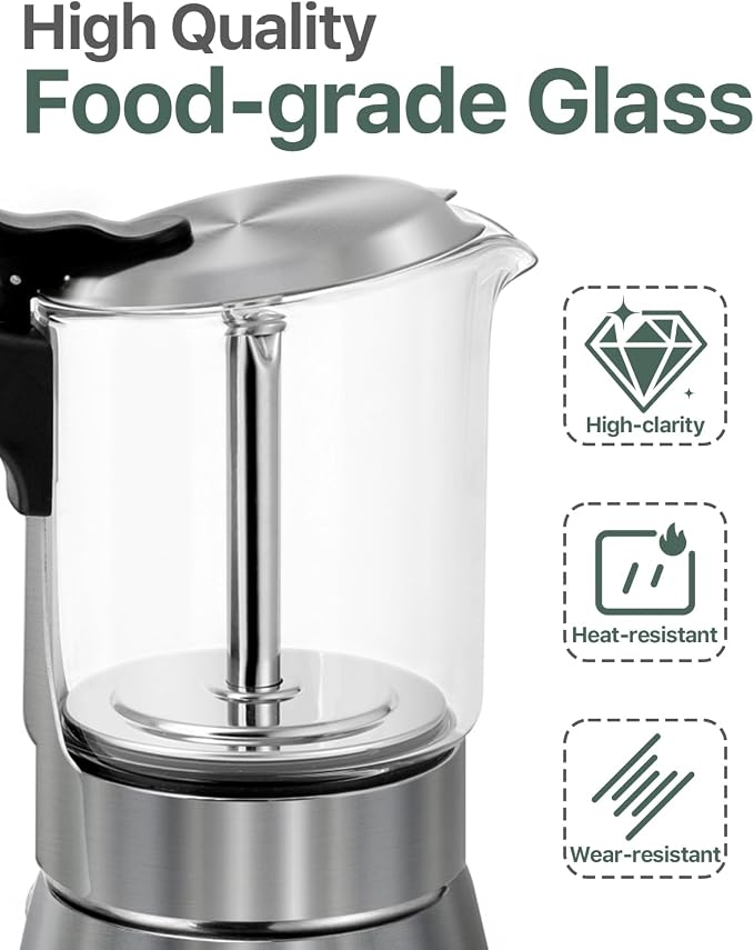 Grasseed Crystal Glass-Top Moka Pot, Polished Stainless Steel Stovetop Espresso Maker for Italian Coffee, Gift for Coffee Lovers - 4 Cup/160ml/5.6oz