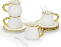 Espresso Cups with Saucers, Ceramic Coffee Cup Set of 4, 8 OZ Turkish Coffee Cup Set, Elegant Coffee Cup Gift for Double Shot, Latte, Cafe Mocha and Tea, Dishwasher & Microwave Safe