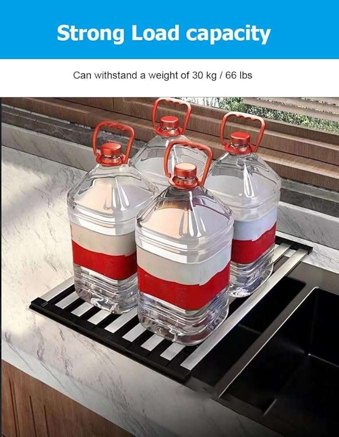 35/38/40/42/45/50/55/60 CM Collapsible 304 Stainless Steel Over Sink Roll up Dish Drying Rack, Foldable Heat-Resistant Dishes Drainer(L 45cm/17.7in)
