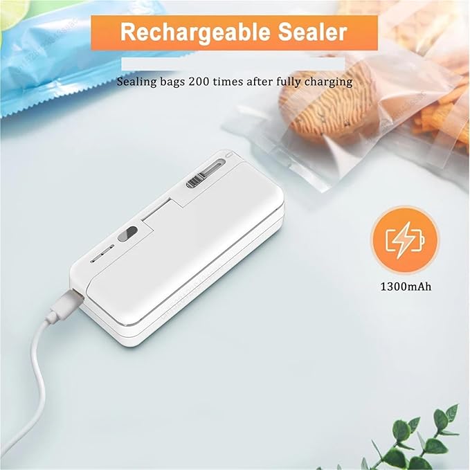 Vacuum Sealer Machine, Mini Plastic Bag Sealer Portable Handheld Food 2 In 1 Rechargable Packaging Heat Thermal Sealants,Food Sealer(White)