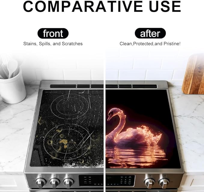 Stove Top Cover for Electric Stove 28.35 x 20.47 Inch Non Slip Stove Mat Glowing Swan Couple Glass Cooktop Protector Kitchen Counter Mat