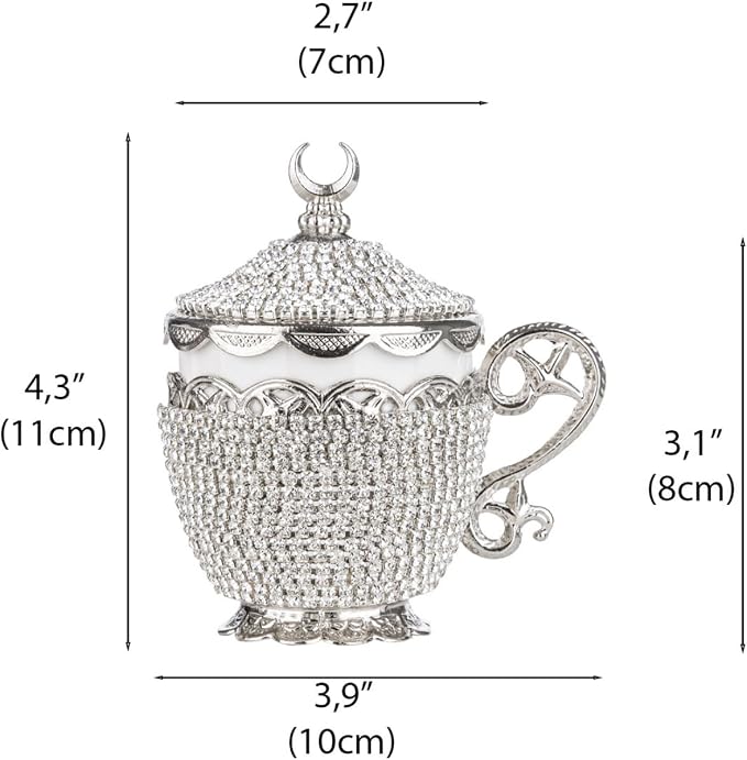 Alisveristime Gelincik Crystal Turkish Coffee Cup and Saucer, 1 Cup (Silver)