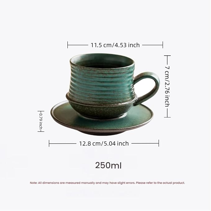 210ml Ceramic Mug Saucer Set Home Wabi Sabi | retro, artisan, original design, minimalist, durable, latte, afternoon tea