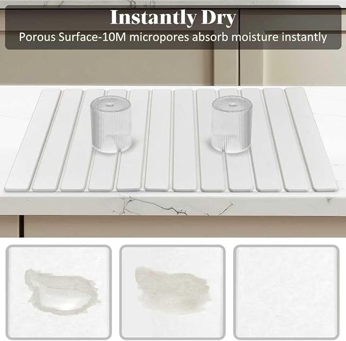 Large Stone Dish Drying Mats for Kitchen Counter, 28"(L)×16"(W), Fast Drying Collapsible Dish Drying Mat, Eco-Friendly Absorbent Diatomaceous Earth Mats for Dishes Cups, Match Any Countertop
