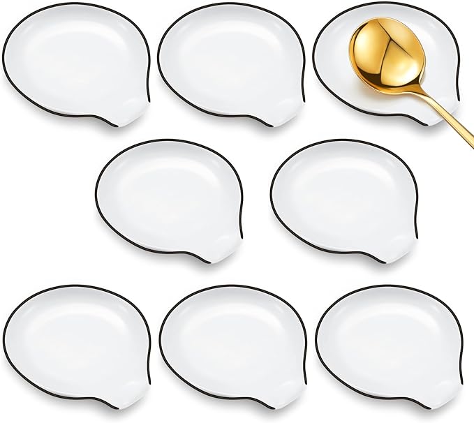Irenare 8 Pcs Ceramic Spoon Rest for Stove Top, 3.74 Inch Porcelain Spoon Holder, Coffee Utensil Rest Heat Resistant Dishwasher Safe for Home Kitchen Accessories Gift(Black Edge)