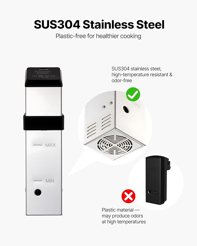 VEVOR Sous Vide Precision Cooker, 1500W Sous-Vide Cooking Machine, Immersion Circulator with LED Digital Display, Adjustable Screw Clamp, Fast-Heating, Accurate Temperature & Timer Control, Sous-Vide