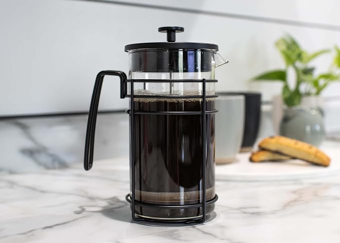 Elanze Designs Black 1 Liter Glass and Chrome Plated French Press Coffee and Loose Leaf Tea Maker