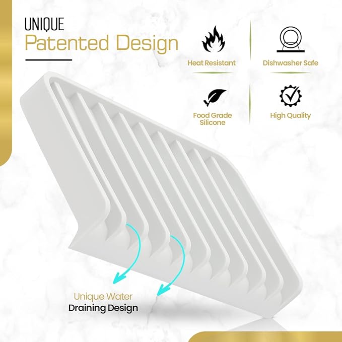Effilogic Silicone Sponge Holder – Self-Draining Sink Organizer- Faucet Mat for Kitchen - Countertop Protector - Large White