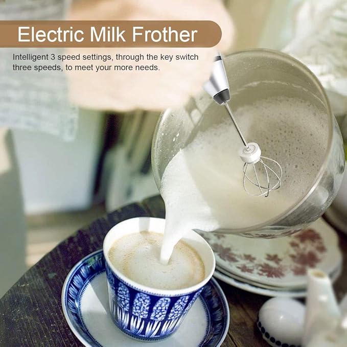 Rechargeable Milk Frother Handheld Egg Beater USB Electric Coffee Mixer For Stirring Eggs, Butters, Milks, Soup, Sauce And More Intelligent 3 Speed Settings (Silver)