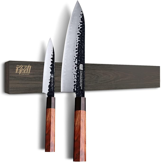 FINDKING Ash Wood Magnetic Knife Strip, Wall Mounted Wooden Knife Holder with Strong Magnets for Kitchen Organization, 16 Inch Dark Brown, Without Knives