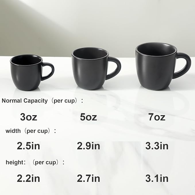 HASENSE 7OZ Espresso Cups,Ceramic Cappuccino Cups Set of 4 with Handle, Demitasse Cups Set for Double shot, Latte, Americano, Cafe Mocha and Tea, Espresso Cups for Home and Office, Black
