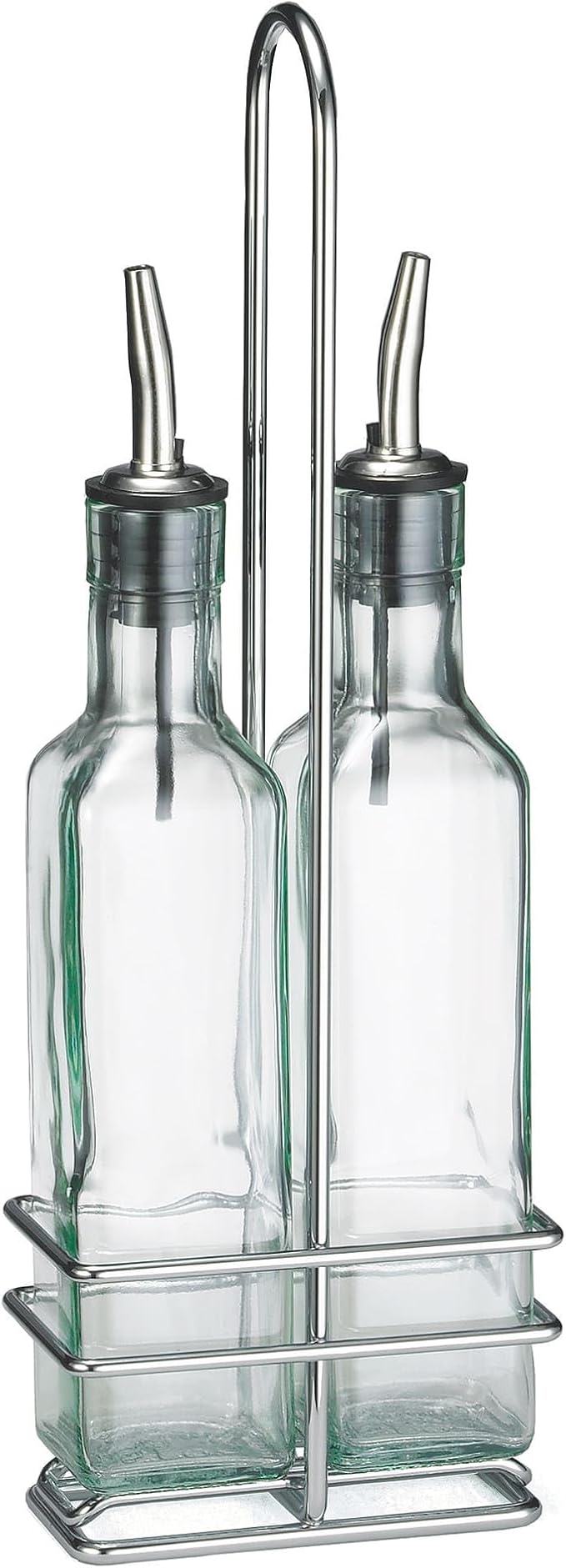 Tablecraft Olive Oil Bottle Set with Two 8.5 Oz. Square Bottles/Chrome Rack