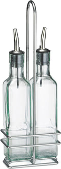 Tablecraft Olive Oil Bottle Set with Two 8.5 Oz. Square Bottles/Chrome Rack