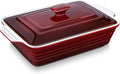 LOVECASA 4.5 Quart Ceramic Casserole Dish with Lid – Oven, Microwave & Dishwasher Safe Bakeware for Family Meals, Lasagna, Roasting, Rectangular Stoneware 9x13 Baking Pan, Gradient Red