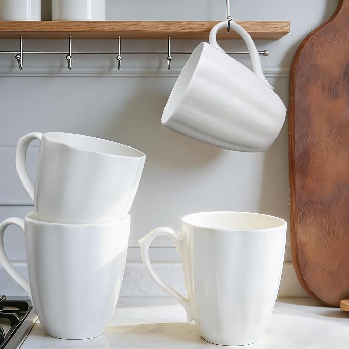 Fine Bone China Coffee Mugs Set of 4(12 oz), Pumpkin Shaped Mugs, Ceramic Tea Cups, DIY Gift, Festival, Oven Microwave Dishwasher Safe
